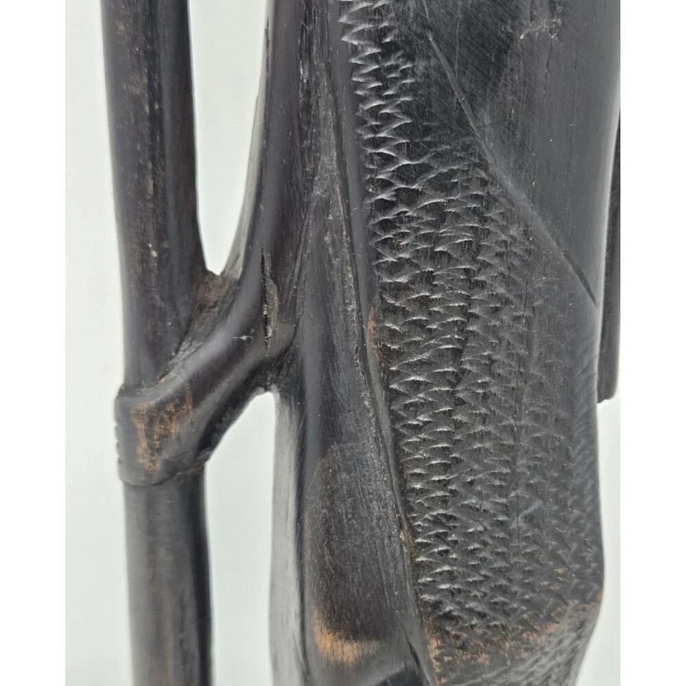 Vintage Hand Carved African Warrior Statue Figure w/ Spear‎ Wood Tribal Art 14